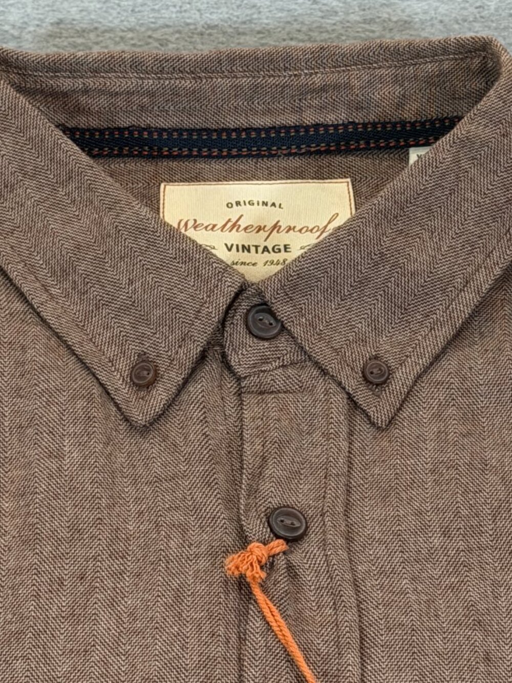 Weatherproof Vintage Men's Herringbone Long Sleeve Shirt XXL Chicory Brown NWT - Picture 6 of 12